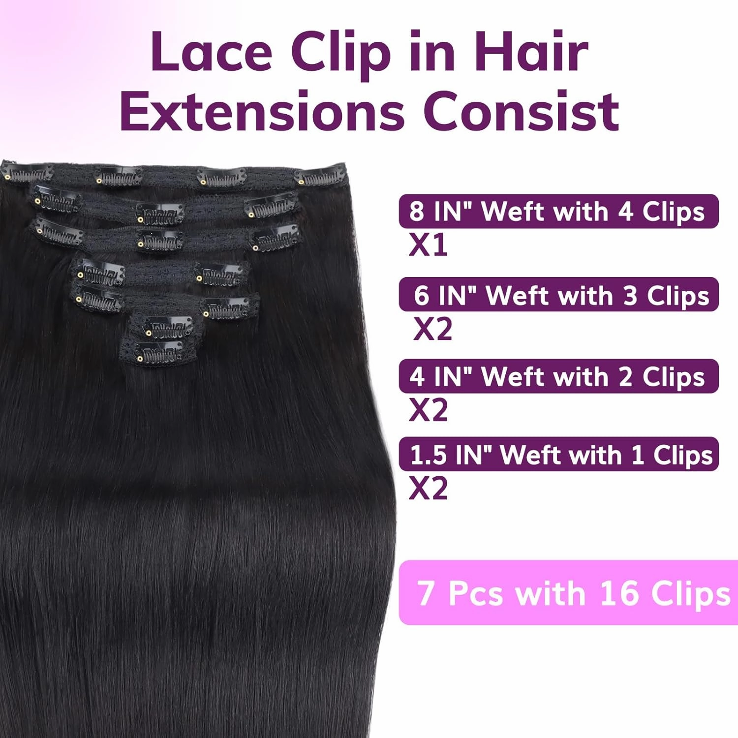IDN BEAUTY Clip in Hair Extensions Real Human Hair Straight 120g Natural Black Double-layer Lace Clip In for Black Women Soft Breathable Lace Invisible Seamlessly Blending 7pcs 14 Inch