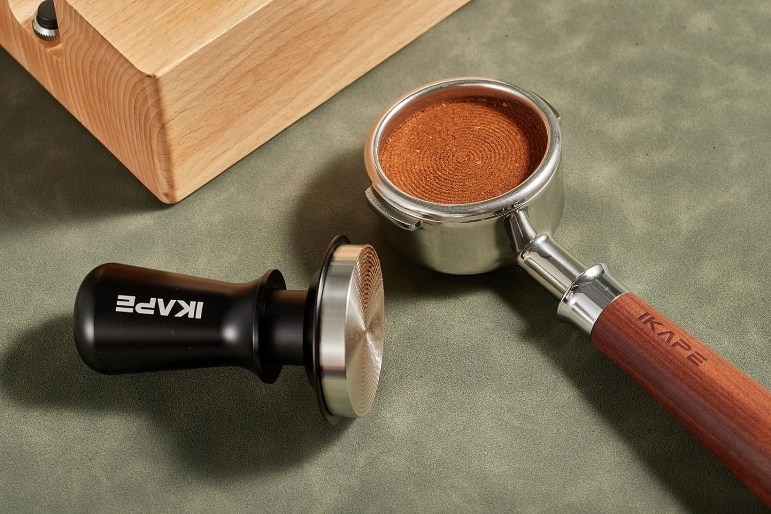 IKAPE 58.35mm Espresso Tamper, Premium Barista Coffee Tamper with Calibrated Spring Loaded, 100% Stainless Steel Base Tamper Compatible with Espresso Machine Rancilio, Gaggia Bottomless Portafilter