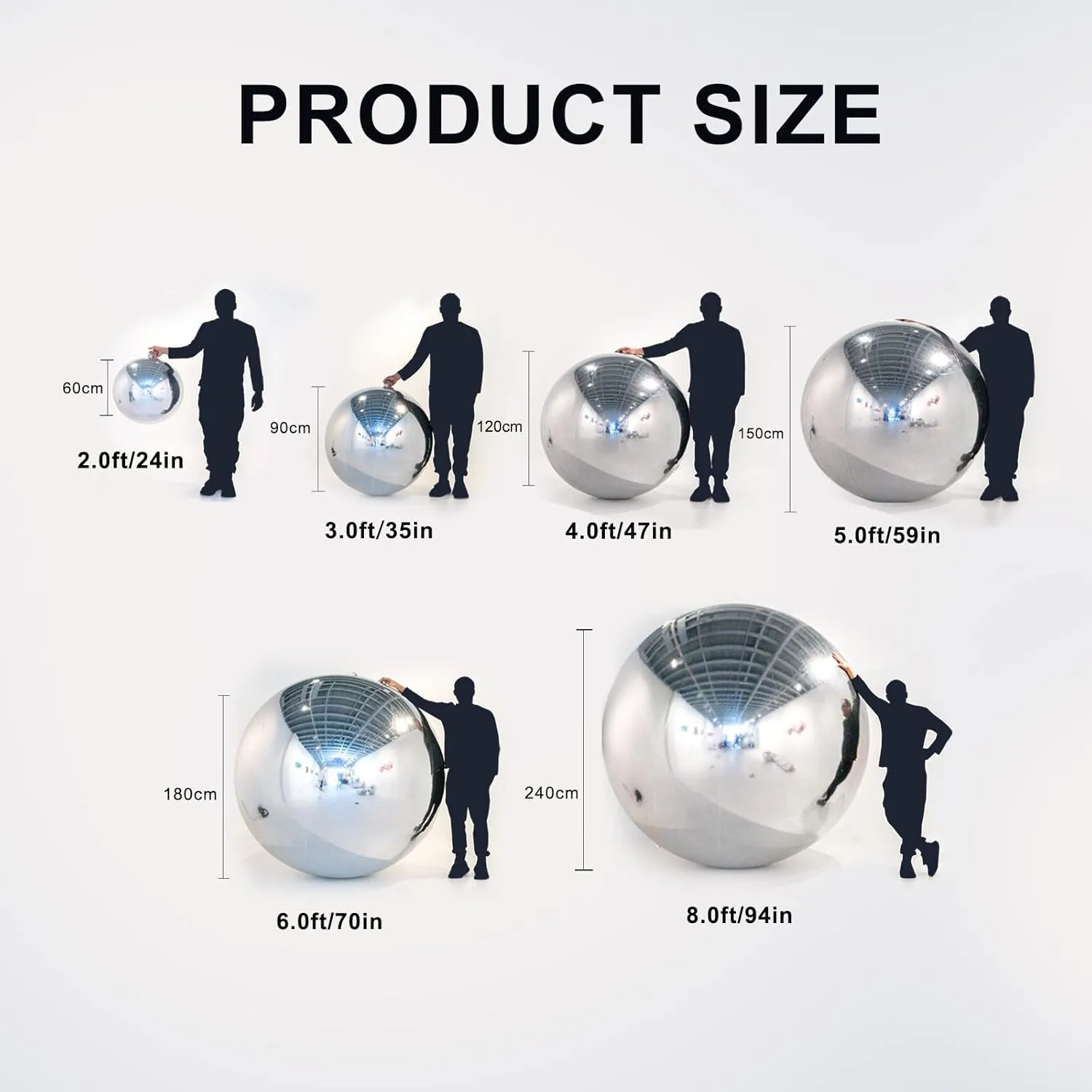 Inflatable Mirror Balls Big Shinny Balls Large Event Decoration Balloon PVC Disco Bubble Balloon for Wedding, Party, Advertising Decor (Black, 2ft/0.6m(no pump))