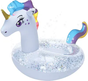 Inflatable Pool Float – Kid's Pool Toys – Large Swim Ring for Kids Ages 6 and Up – Fun and Colorful Swim Ring – Glitter Unicorn Party Water Ring Toy Game for Girls and Boys, Pink