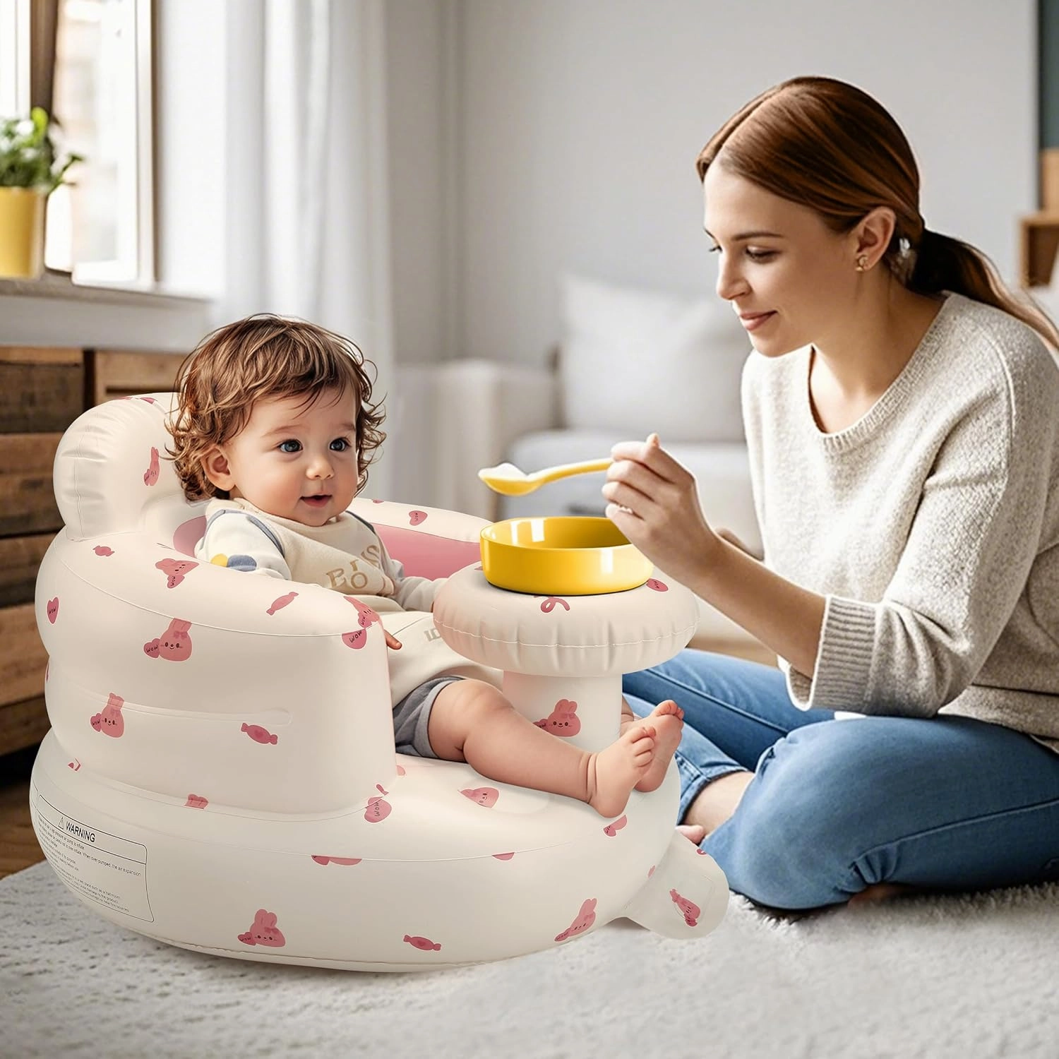 Inflatable Baby Seat for 3-36 Months, Back Support, Built-in Air Pump, Learning to Sit, Blow Up Floor Seat with Tray