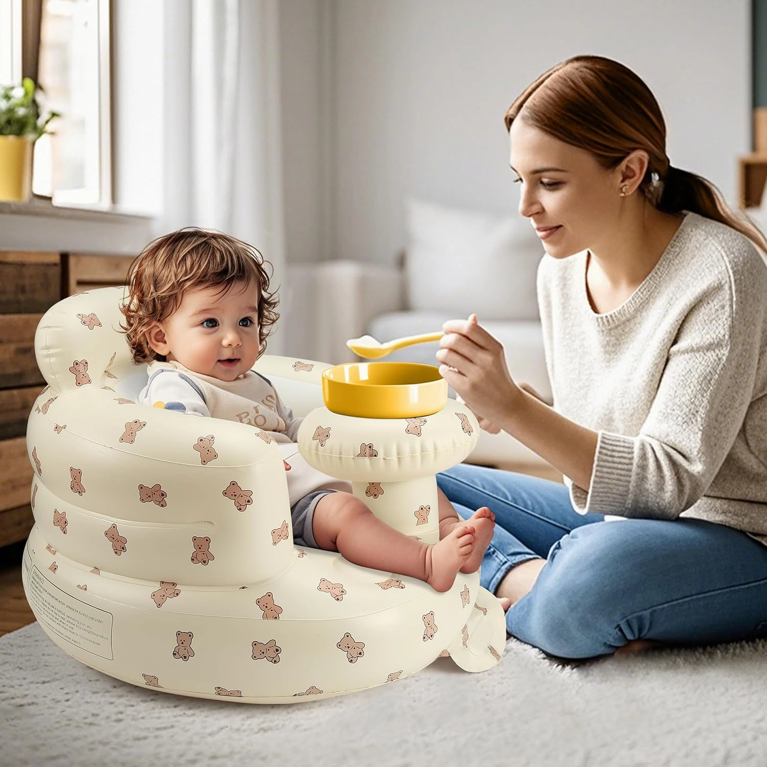 Inflatable Baby Seat for 3-36 Months, Back Support, Built-in Air Pump, Learning to Sit, Blow Up Floor Seat with Tray
