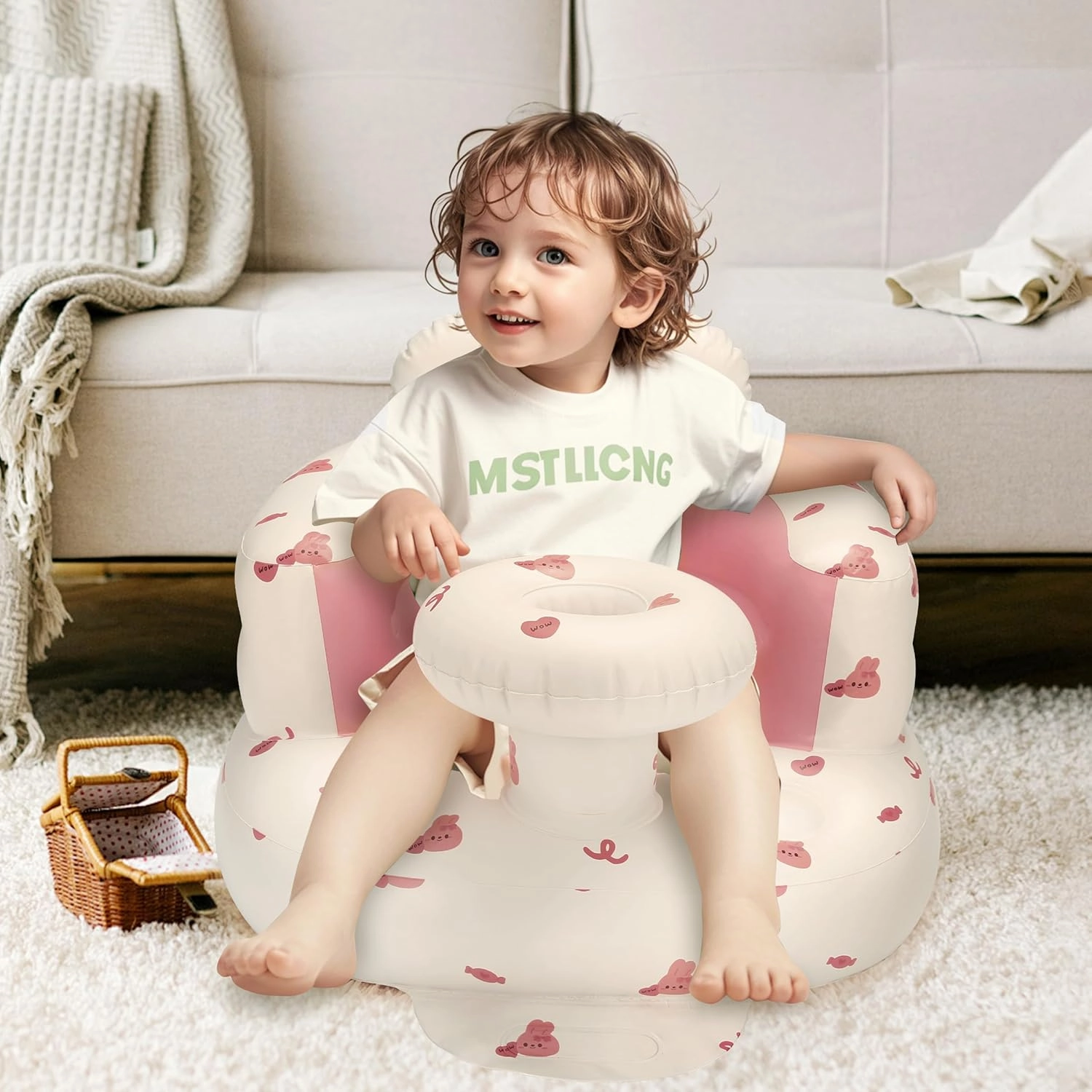 Inflatable Baby Seat for 3-36 Months, Back Support, Built-in Air Pump, Learning to Sit, Blow Up Floor Seat with Tray