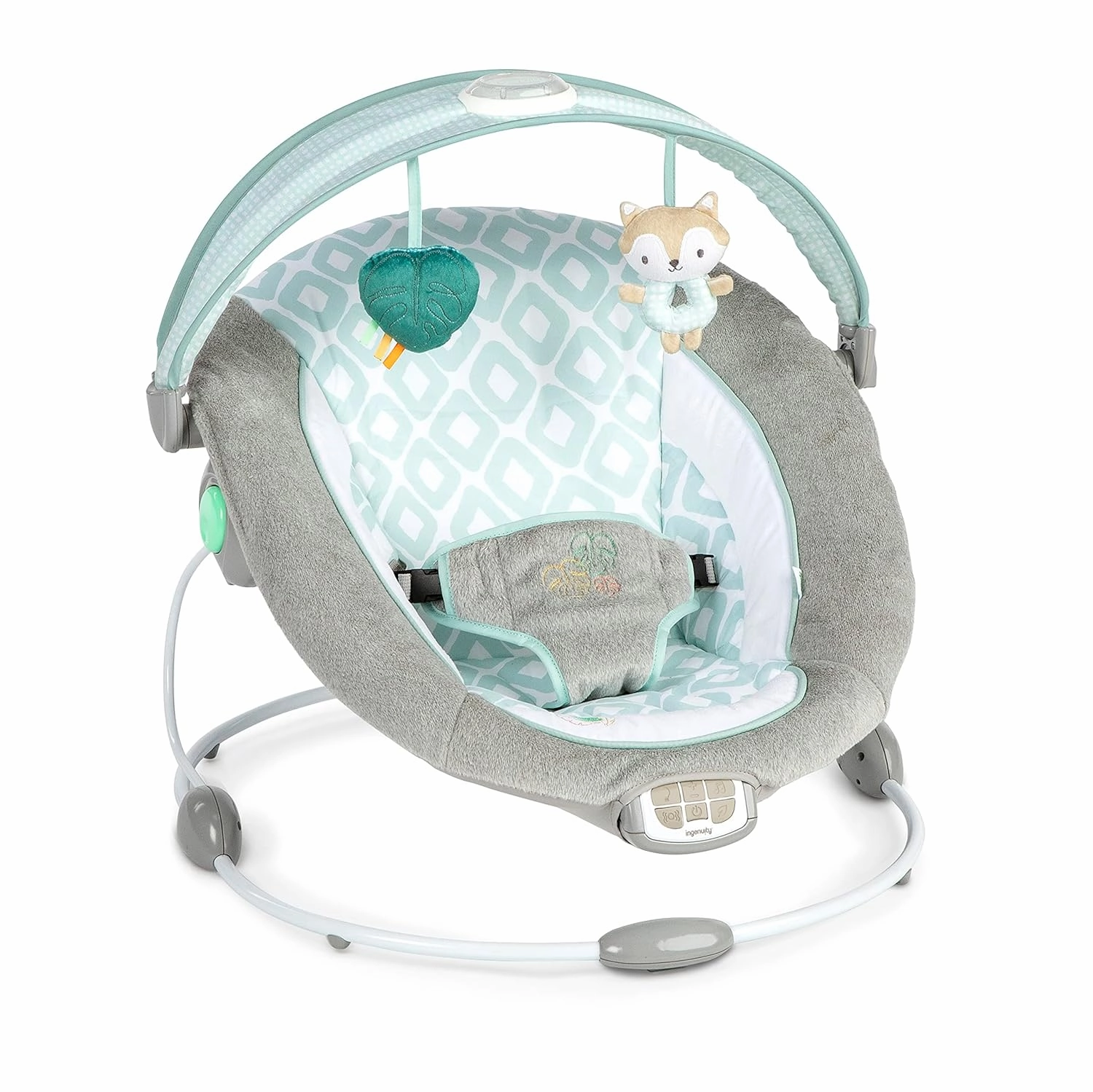 Ingenuity InLighten Baby Bouncer Seat with Light Up-Toy Bar and Bunny Tummy Time Pillow Mat - Kitt, Newborn and up
