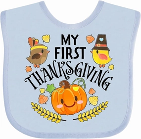 inktastic My First Thanksgiving- Autumn Birds, Pumpkin Baby Bib
