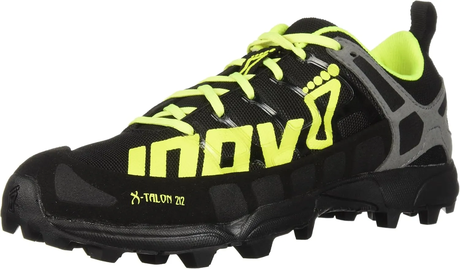 inov-8 Men's X-Talon 212 Trail Running Shoe, Black/neon Yellow/Grey, 4 C US