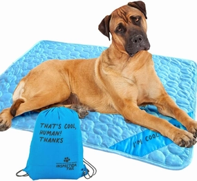 INSPECTOR TAIL Self Cooling & Traveling Mat   Free String Bag Pack/Washable & Portable Pet Soft Pad for Indoor or Outdoor/Perfect for Dog & Cats for Car Travel Kennel Sofa Bed Floor/Blue