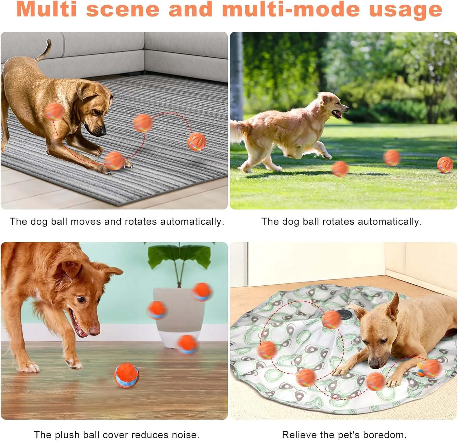 Interactive Dog Toys Ball Ultra Ball Dog Toy, Active Rolling Ball with Remote Control LED Light, Durable Rubber Peppy Pet Ball for Medium Large Dogs Boredom, Automatic Moving, 3.2-in Orange