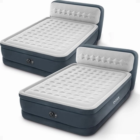 Intex Dura-Beam 18-Inch Deluxe Queen Sized Air Mattress Comforting Bed with Built-in Electric Pump and Ultra Plush Supportive Headboard (2 Pack)