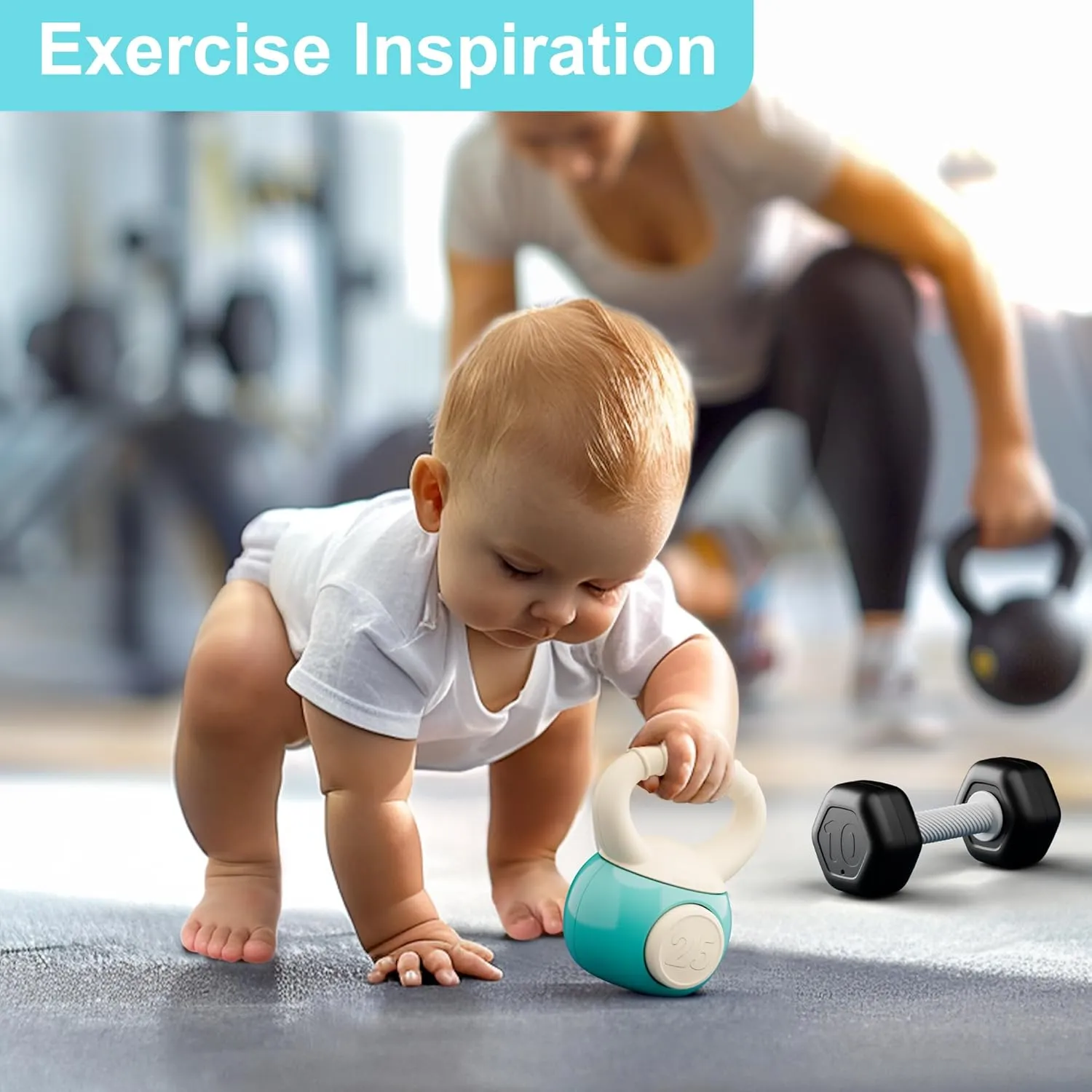 iPlay, iLearn Baby First Gym Rattle Set, Infant Dumbbell Weights Teething Rattles 3-6-12 Month, Newborn Workout Sensory Stroller Toy, Babies Birthday Shower Gift 5 7 8 9 10 Month Toddler Boy Girl-7PCS