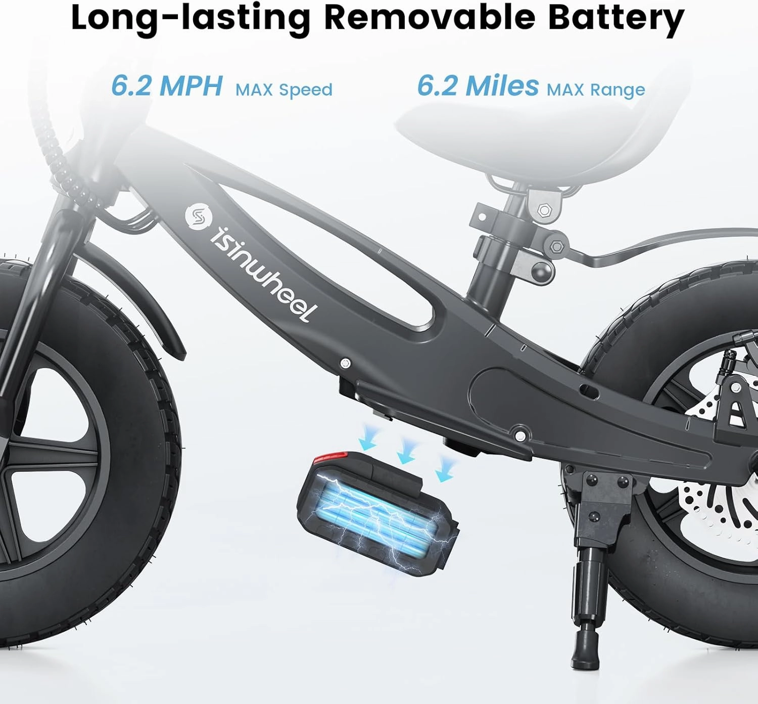 isinwheel SK12/SK14 Electric Bike for Kids Ages 3-6, 150W/250W Electric Balance Bike with Swappable Battery, 12/14 inch Inflatable Tire and Adjustable Seat, Electric Motorcycle for Kids Boys & Girls