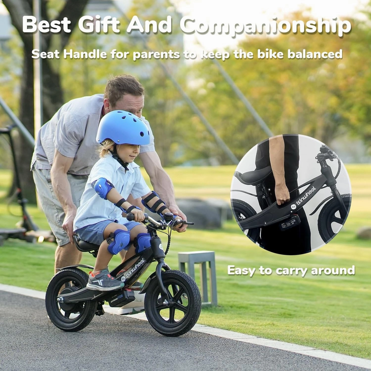 isinwheel SK12/SK14 Electric Bike for Kids Ages 3-6, 150W/250W Electric Balance Bike with Swappable Battery, 12/14 inch Inflatable Tire and Adjustable Seat, Electric Motorcycle for Kids Boys & Girls