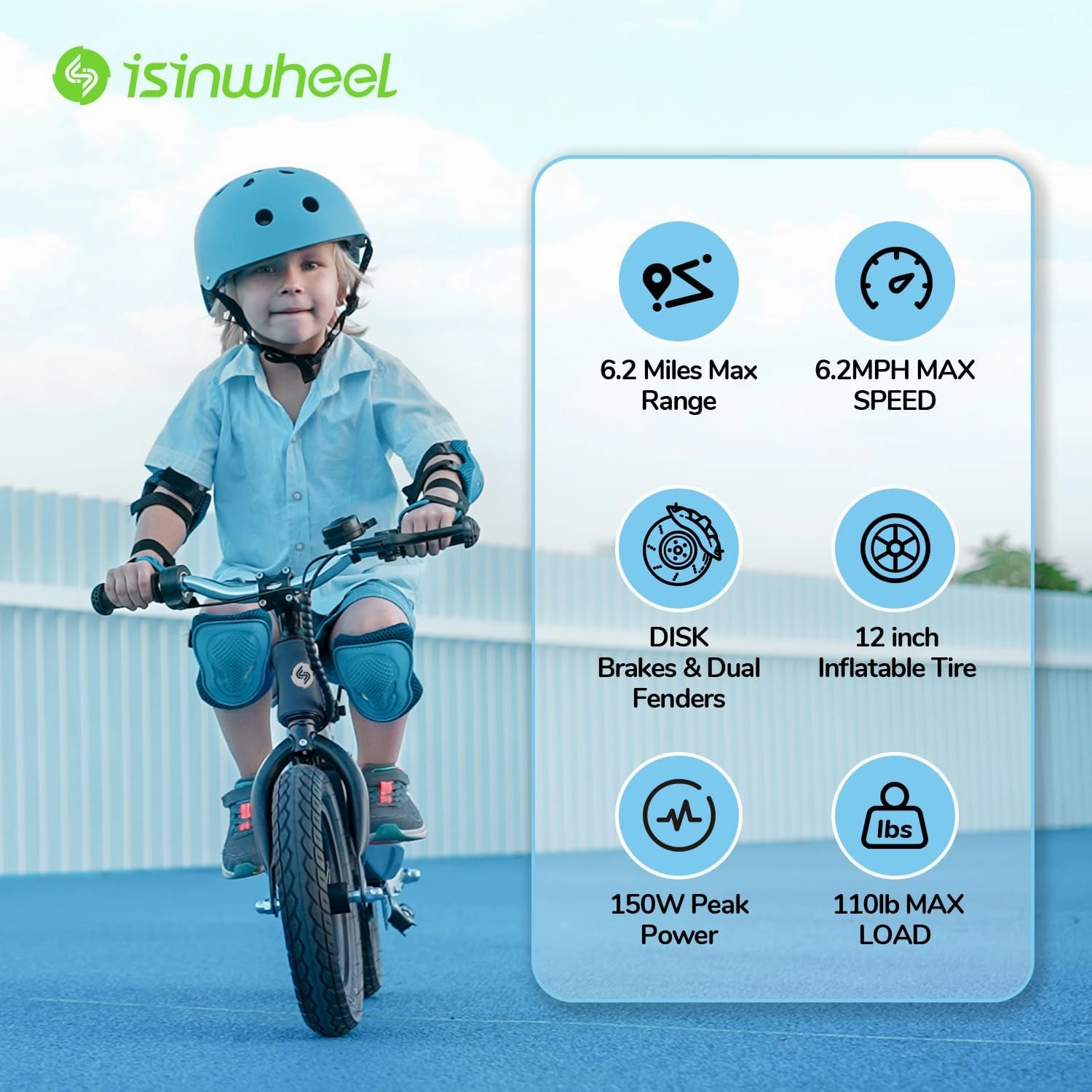 isinwheel SK12/SK14 Electric Bike for Kids Ages 3-6, 150W/250W Electric Balance Bike with Swappable Battery, 12/14 inch Inflatable Tire and Adjustable Seat, Electric Motorcycle for Kids Boys & Girls