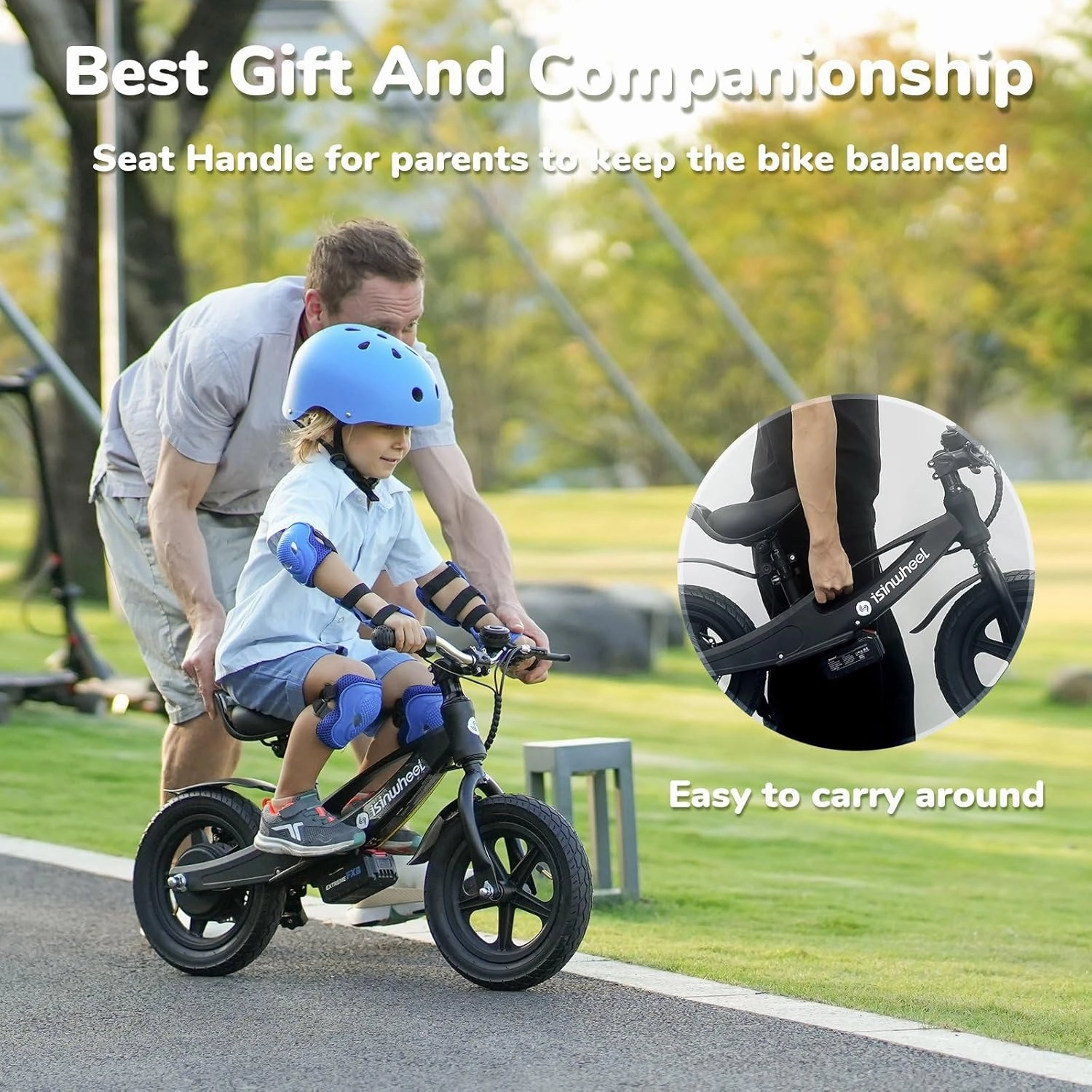 isinwheel SK12/SK14 Electric Bike for Kids Ages 3-6, 150W/250W Electric Balance Bike with Swappable Battery, 12/14 inch Inflatable Tire and Adjustable Seat, Electric Motorcycle for Kids Boys & Girls