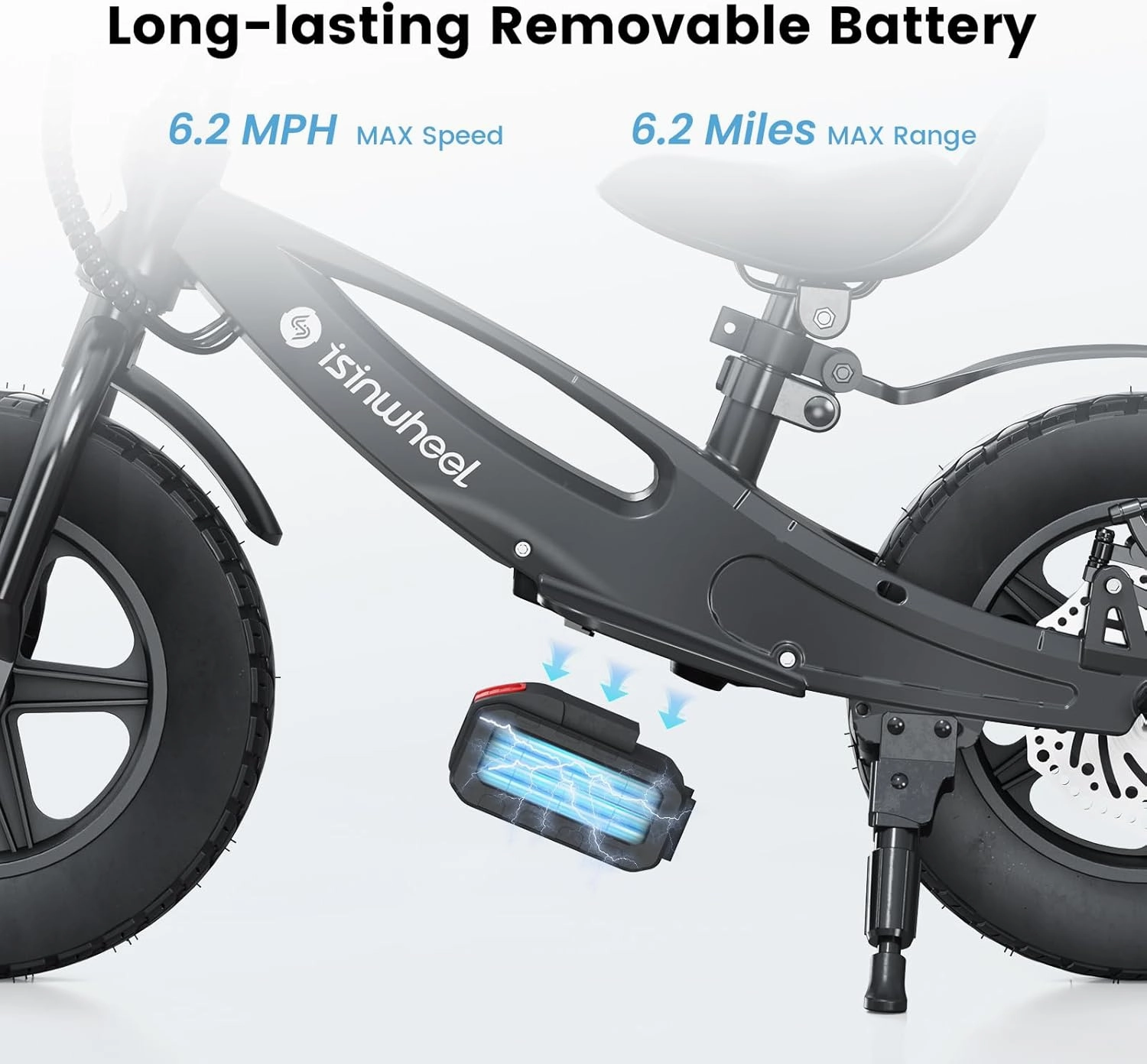 isinwheel SK12/SK14 Electric Bike for Kids Ages 3-6, 150W/250W Electric Balance Bike with Swappable Battery, 12/14 inch Inflatable Tire and Adjustable Seat, Electric Motorcycle for Kids Boys & Girls