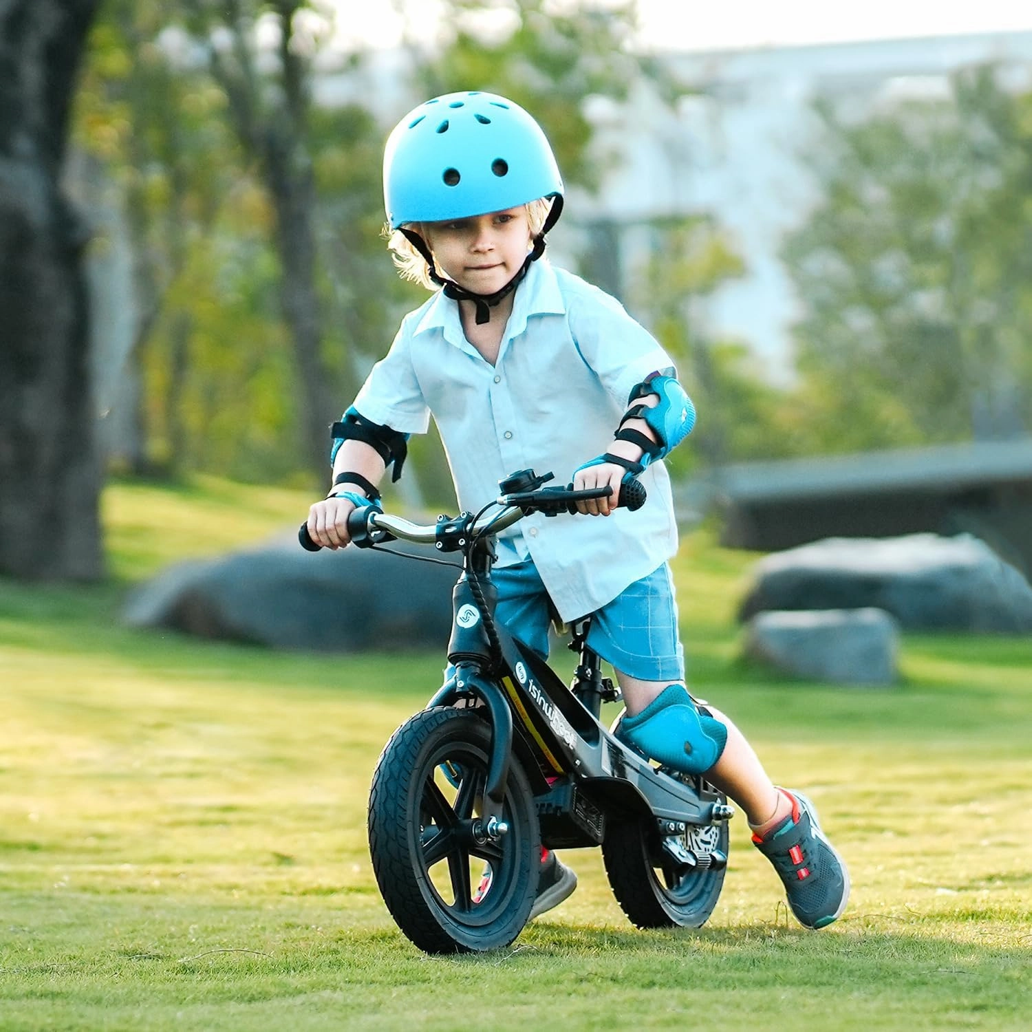 isinwheel SK12/SK14 Electric Bike for Kids Ages 3-6, 150W/250W Electric Balance Bike with Swappable Battery, 12/14 inch Inflatable Tire and Adjustable Seat, Electric Motorcycle for Kids Boys & Girls