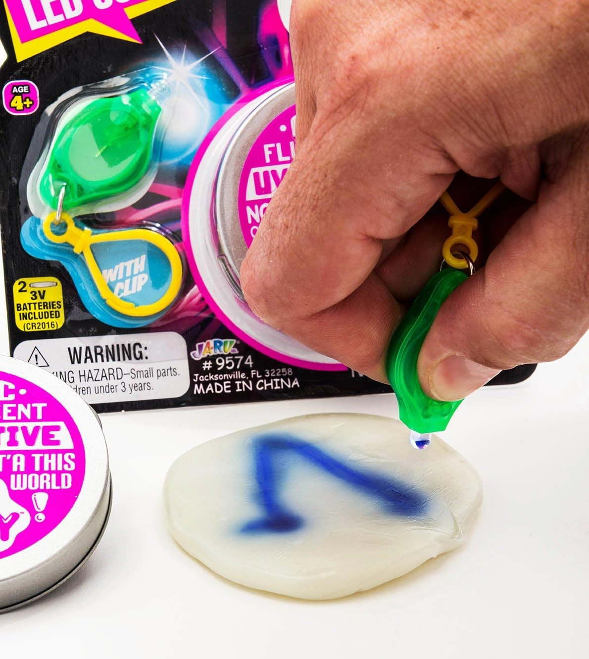 JA-RU Lab LED Scribbler Sensory Putty for Kids w/ Mini UV Light Flashlight (3 Units) Invisible Ink Magic Color Changing Stress Relief Toy. Mini Slime Party Favors