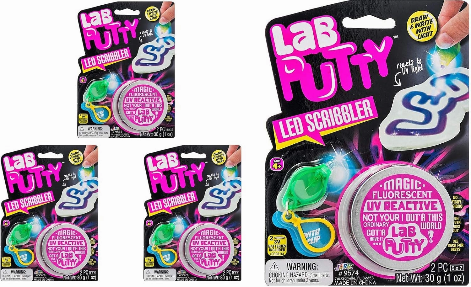JA-RU Lab LED Scribbler Sensory Putty for Kids w/ Mini UV Light Flashlight (3 Units) Invisible Ink Magic Color Changing Stress Relief Toy. Mini Slime Party Favors