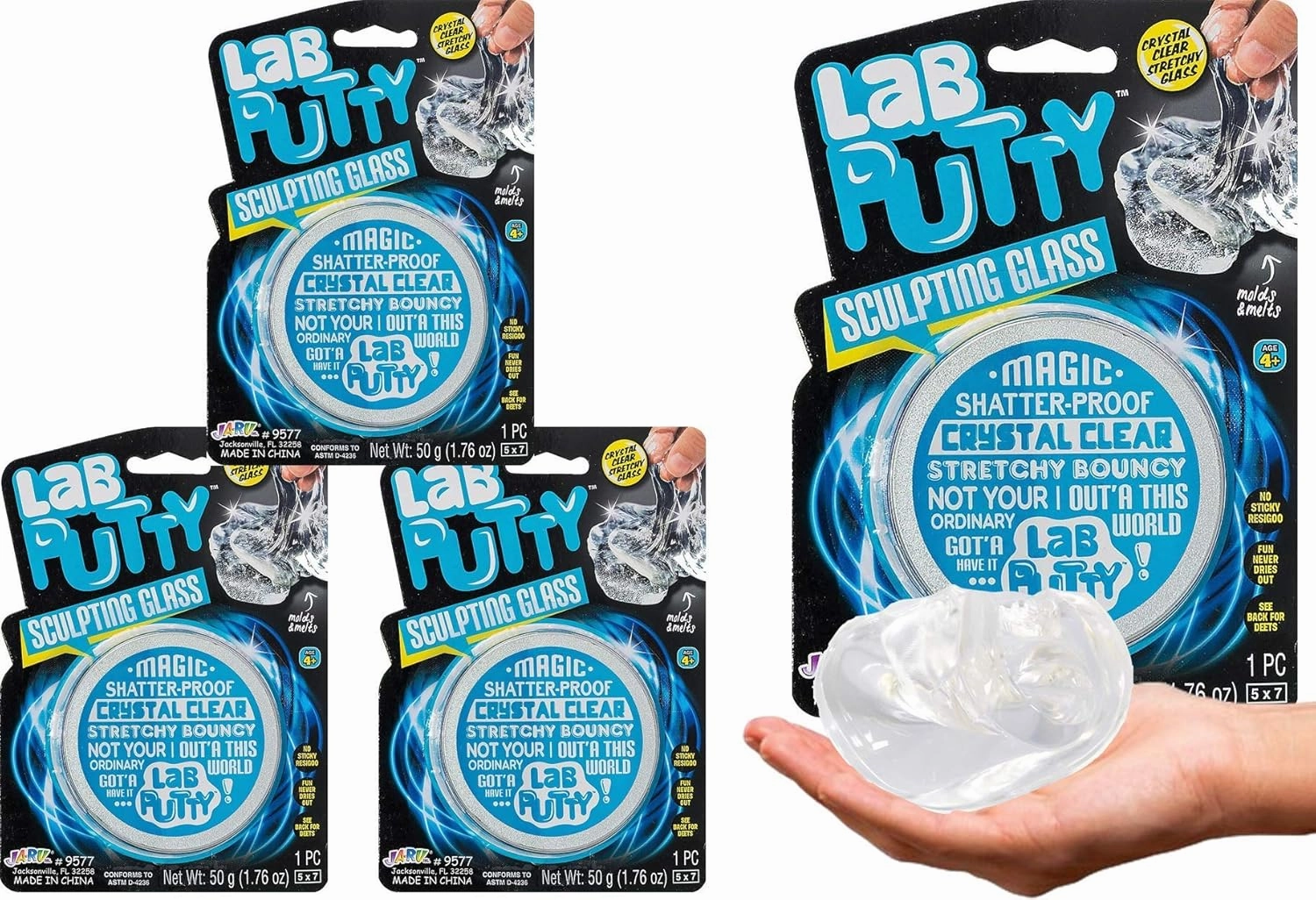 JA-RU Lab Putty Clear Slime with Tin Case (3-Pack) Squishy Sensory Putty for Kids. Stress Relief Anger Management Toys. Bulk Slime Party Favors for Kids. 9577-3p
