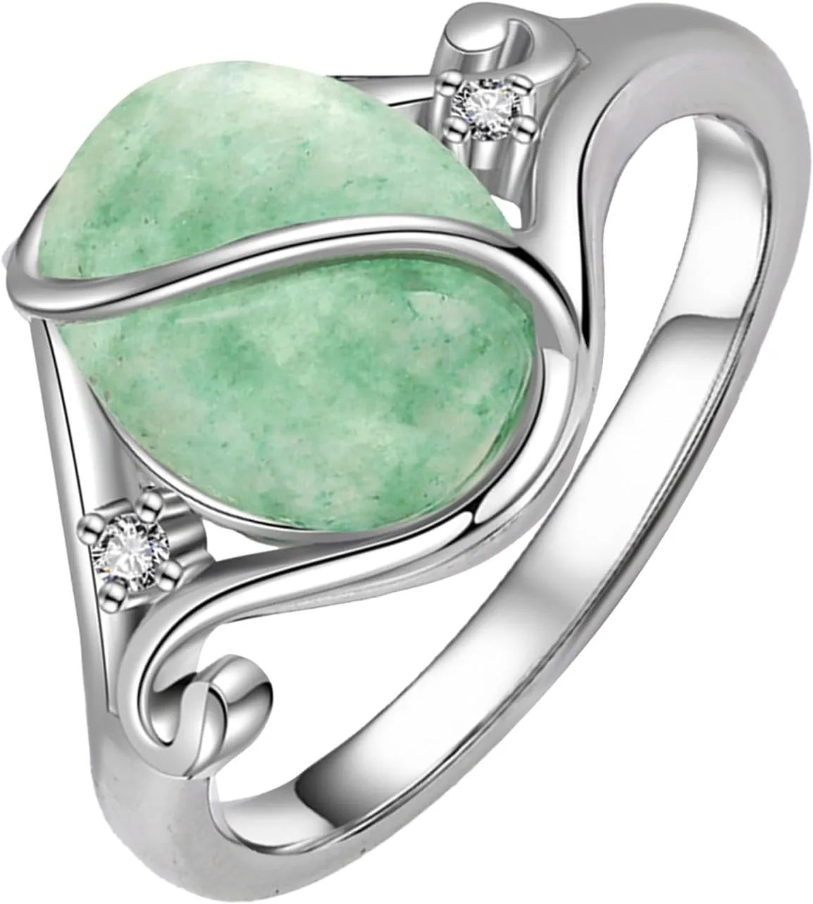 Jade Ring S925 Sterling Silver Vintage Oval Green Jade Ring Jewelry for Women