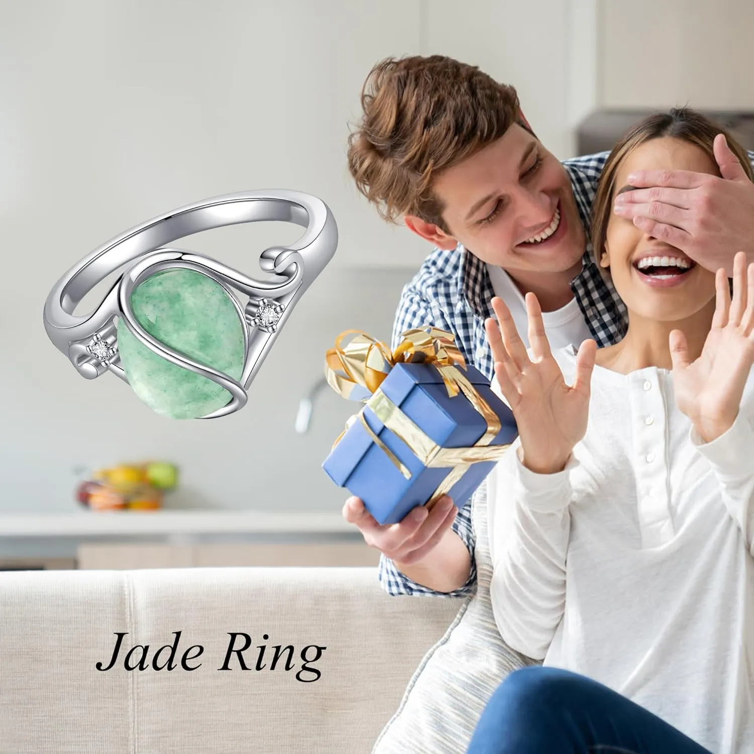 Jade Ring S925 Sterling Silver Vintage Oval Green Jade Ring Jewelry for Women