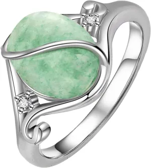 Jade Ring S925 Sterling Silver Vintage Oval Green Jade Ring Jewelry for Women