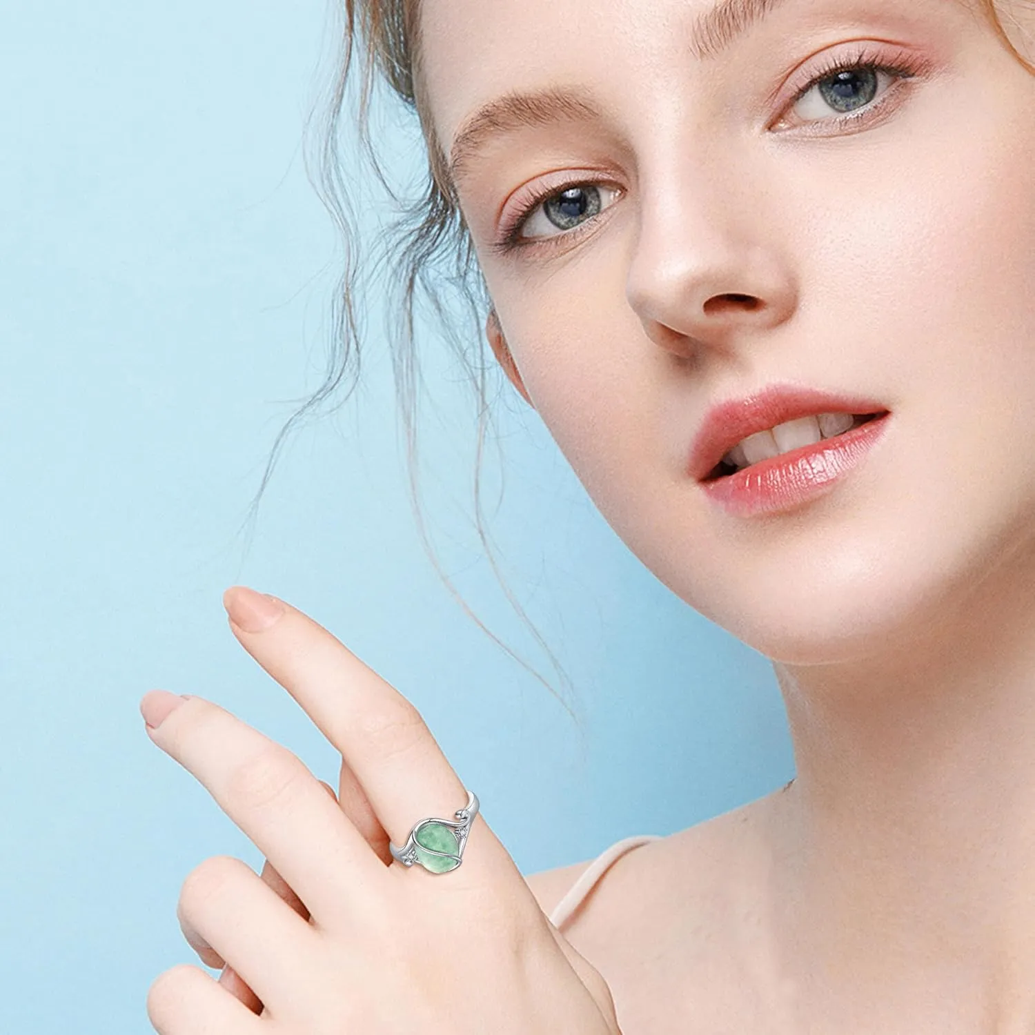 Jade Ring S925 Sterling Silver Vintage Oval Green Jade Ring Jewelry for Women