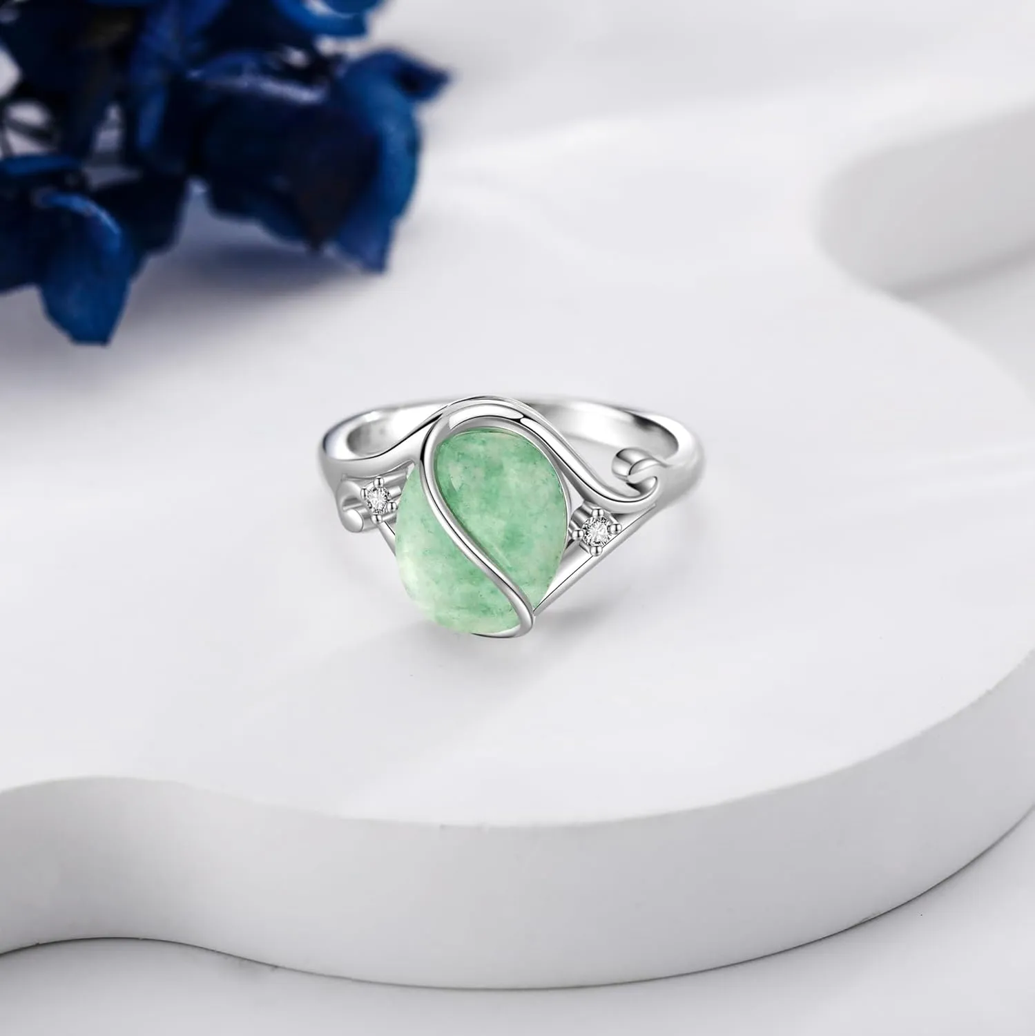 Jade Ring S925 Sterling Silver Vintage Oval Green Jade Ring Jewelry for Women