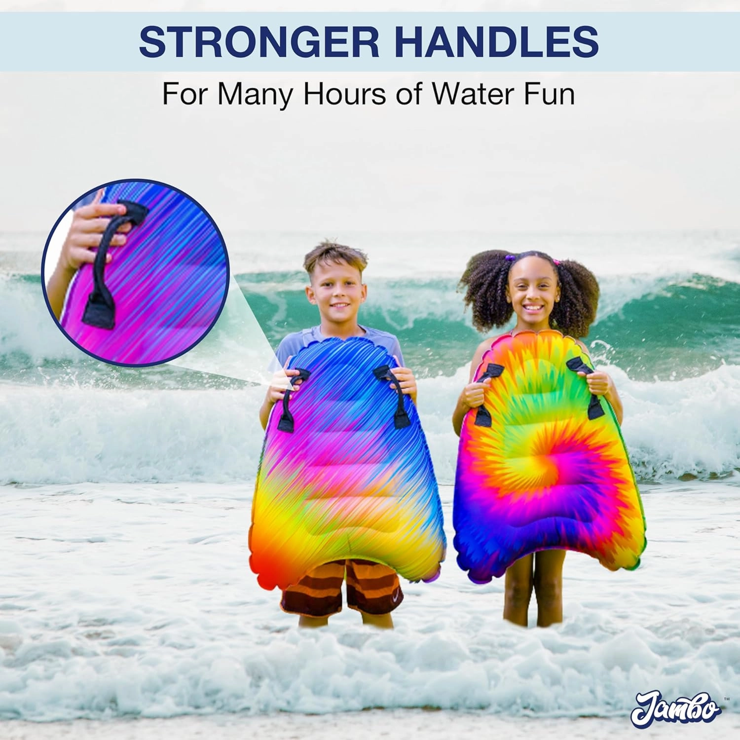 JAMBO Inflatable Surf Body Board with Handles, Boogie Board for Beach, Surfing Swimming Floating Surfboard Boards, Pool Floats Pool Beach Toy for Kids- 4 Pack