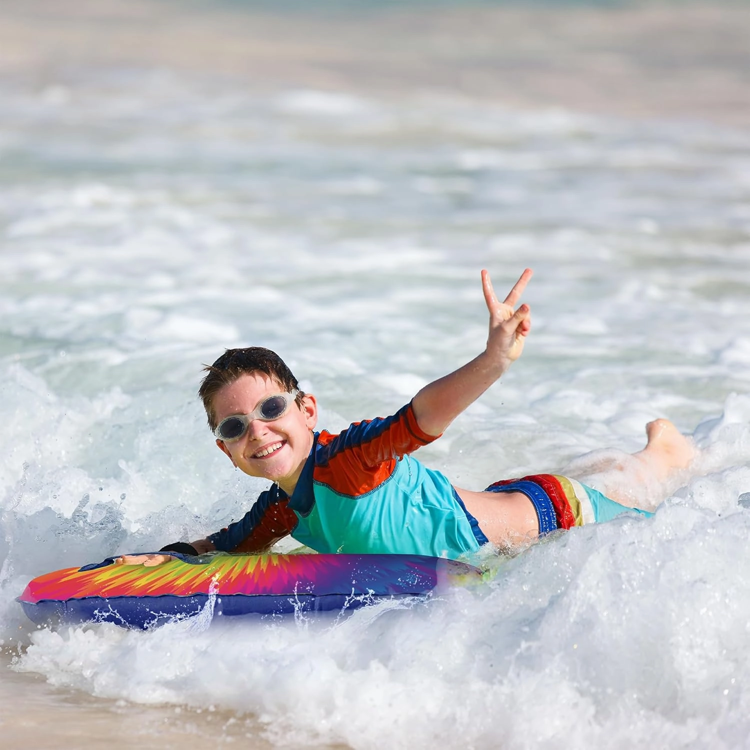 JAMBO Inflatable Surf Body Board with Handles, Boogie Board for Beach, Surfing Swimming Floating Surfboard Boards, Pool Floats Pool Beach Toy for Kids- 4 Pack