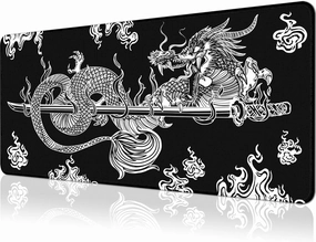 Japanese Dragon Large Gaming Mouse Pad for Desk, Black Mouse Pad Gaming Mouse Mat Desk Pad, Non-Slip Base Computer Pad Keyboard Mat, 31.5x11.8in XL Mousepad with Stitched Edge for Home Office