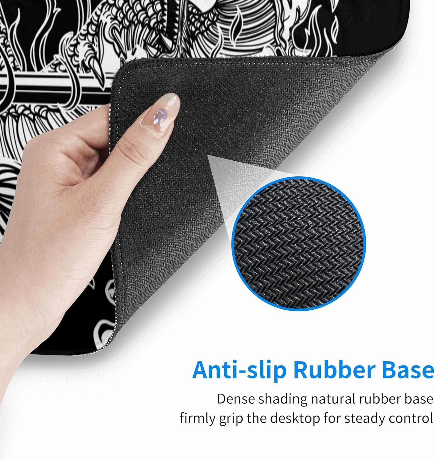 Japanese Dragon Large Gaming Mouse Pad for Desk, Black Mouse Pad Gaming Mouse Mat Desk Pad, Non-Slip Base Computer Pad Keyboard Mat, 31.5x11.8in XL Mousepad with Stitched Edge for Home Office