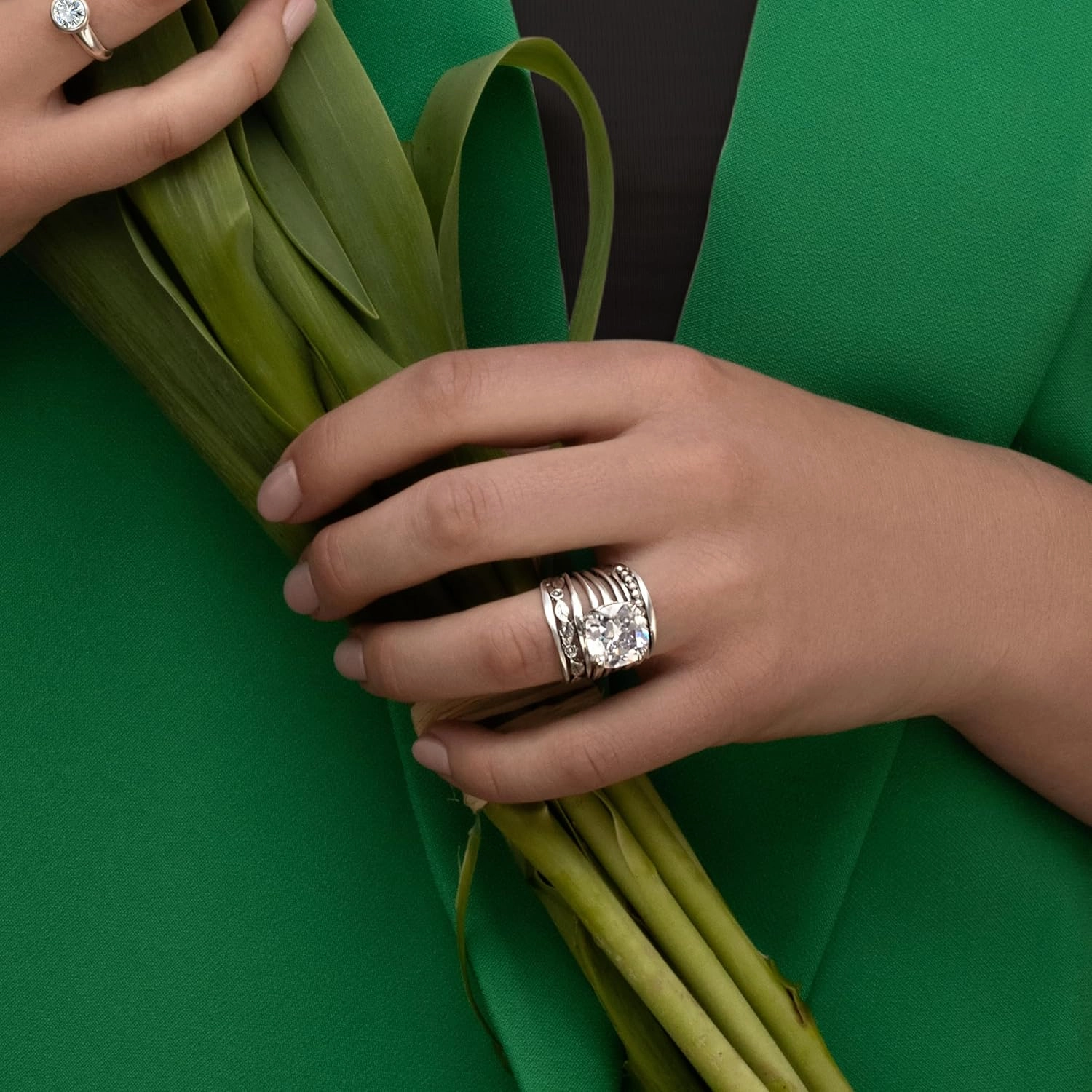 JEAN RACHEL JEWELRY 925 Sterling Silver Ring with 12mm Cushion Shaped Cubic Zirconia Vintage Design - Hypoallergenic, Lead & Nickel Free - Artisan Handcrafted Statement Rings for Women