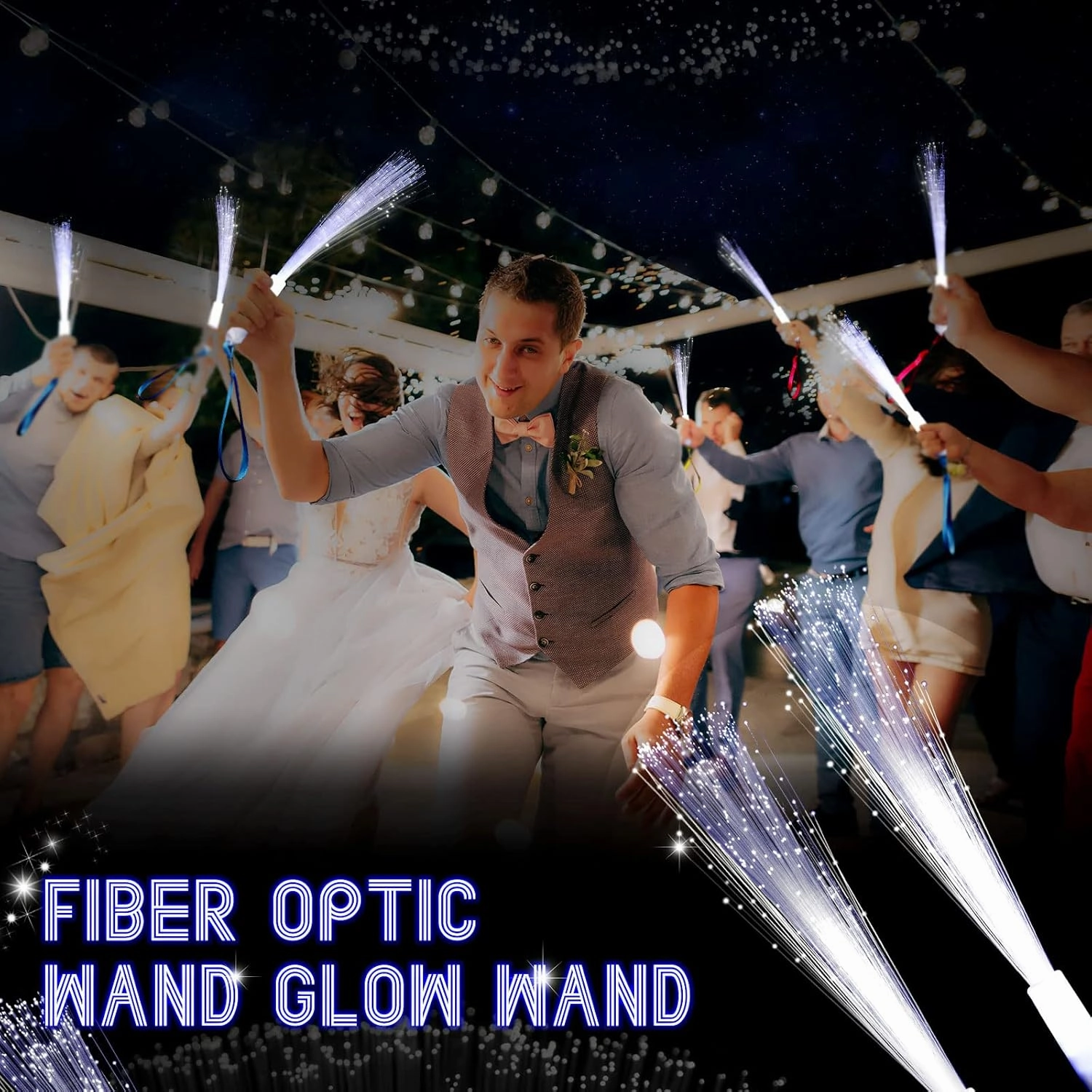 Jecery 120 Pieces White Fiber Optic Wands Glow Sticks LED Light up Wedding Wand with 3 Modes Flashing Sparklers for Wedding Bridal Shower Birthday Glow in The Dark Party Favors Supplies