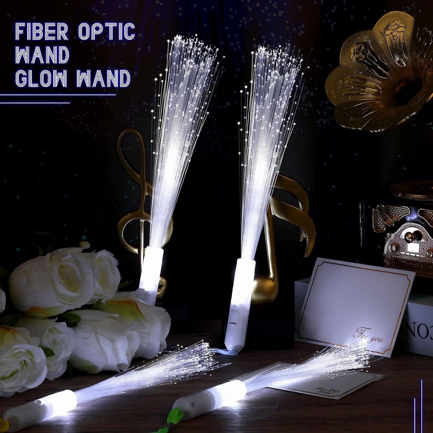 Jecery 120 Pieces White Fiber Optic Wands Glow Sticks LED Light up Wedding Wand with 3 Modes Flashing Sparklers for Wedding Bridal Shower Birthday Glow in The Dark Party Favors Supplies