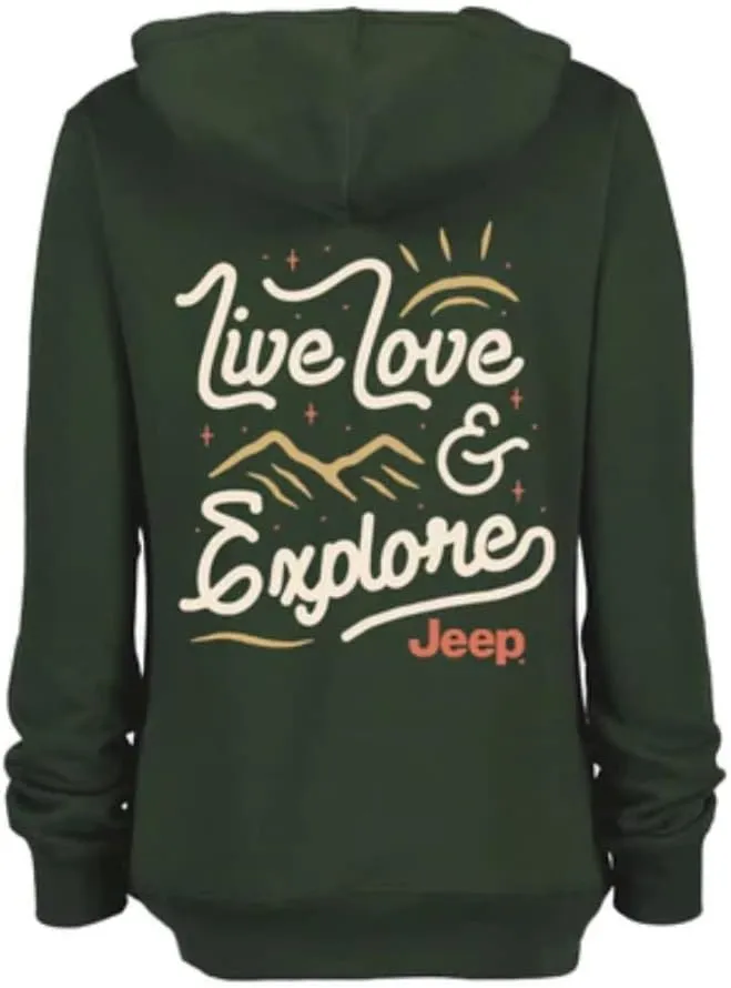 Jeep Ladies Live Love Explore Logo Hoodie Hooded Sweatshirt - Olive Green