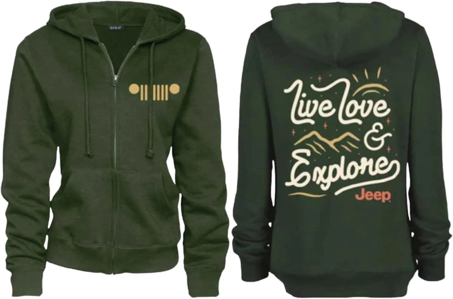 Jeep Ladies Live Love Explore Logo Hoodie Hooded Sweatshirt - Olive Green