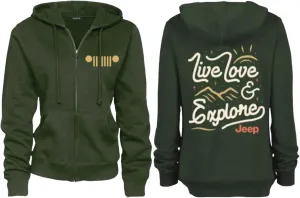 Jeep Ladies Live Love Explore Logo Hoodie Hooded Sweatshirt - Olive Green