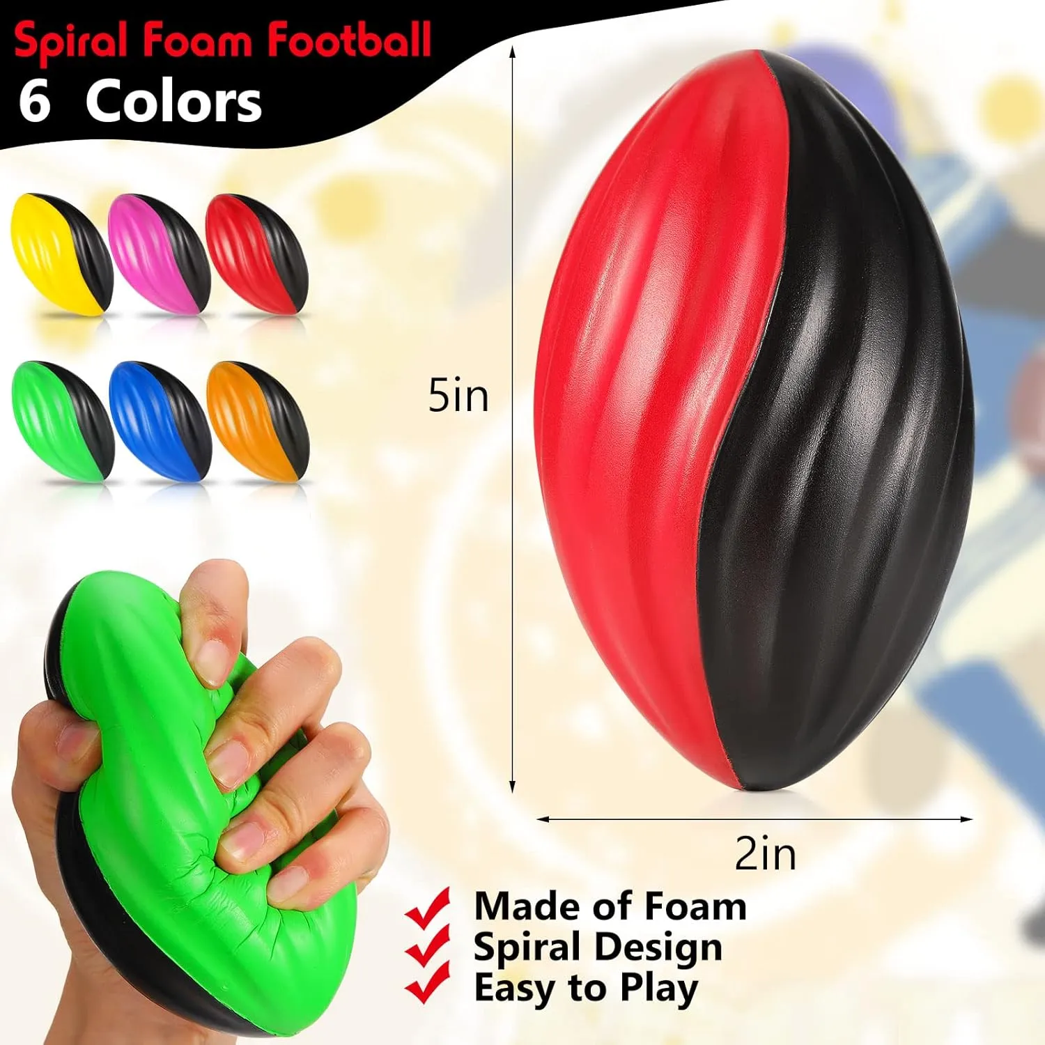 Jerify 24 Pack Foam Footballs 5 inch Bulk Mini Spiral Football Toys Easy Grip Waterproof Small Soft Emulation Foam Footballs for Kids Toddler Indoor Outdoor Play Game Football Party Favors