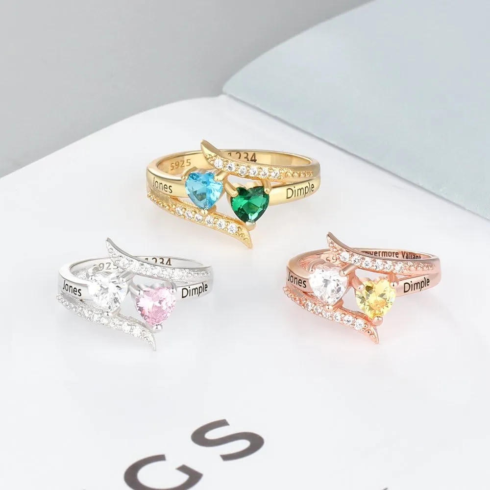 JewelOra Personalized Birthstone Rings for Women Promise Rings for Her Women Mother Rings with Engraved 2 Names Customized Gifts for Mom