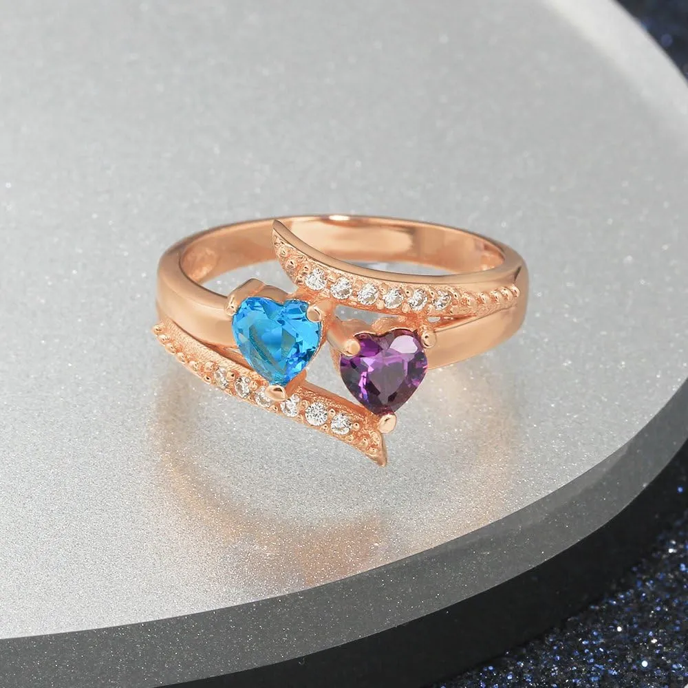 JewelOra Personalized Birthstone Rings for Women Promise Rings for Her Women Mother Rings with Engraved 2 Names Customized Gifts for Mom
