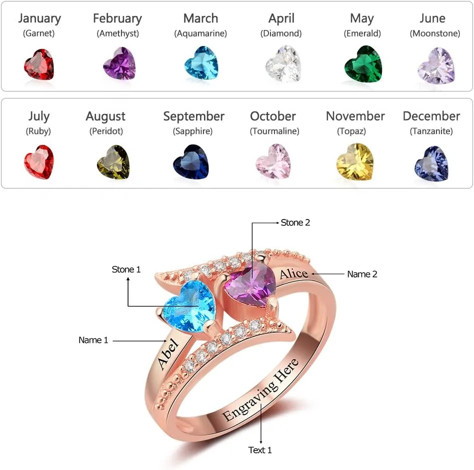 JewelOra Personalized Birthstone Rings for Women Promise Rings for Her Women Mother Rings with Engraved 2 Names Customized Gifts for Mom