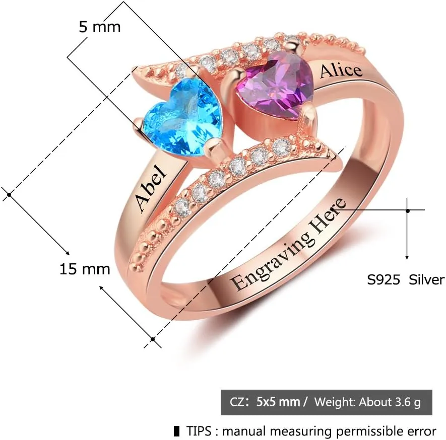 JewelOra Personalized Birthstone Rings for Women Promise Rings for Her Women Mother Rings with Engraved 2 Names Customized Gifts for Mom