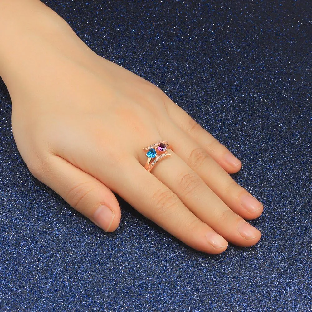 JewelOra Personalized Birthstone Rings for Women Promise Rings for Her Women Mother Rings with Engraved 2 Names Customized Gifts for Mom