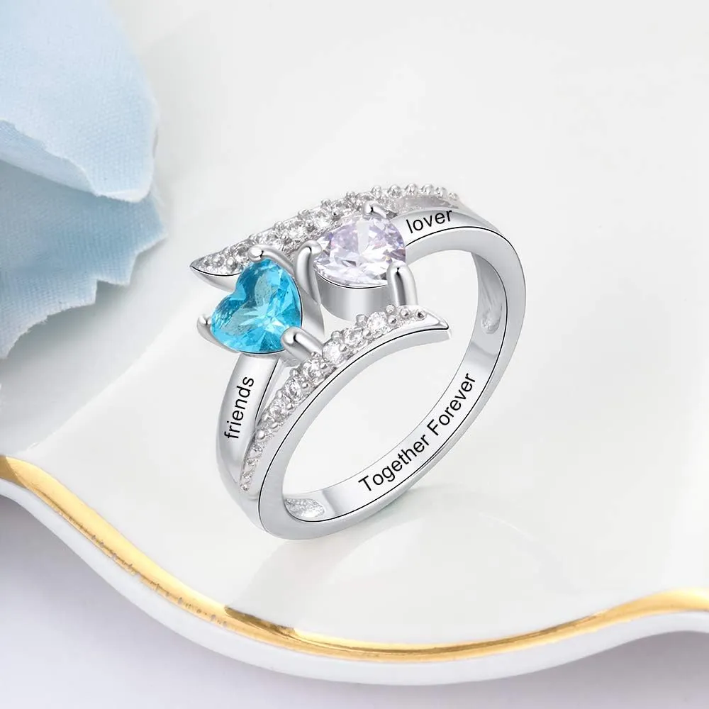JewelOra Personalized Birthstone Rings for Women Promise Rings for Her Women Mother Rings with Engraved 2 Names Customized Gifts for Mom
