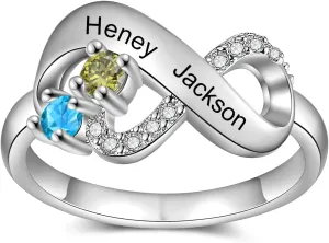 JewelOra Personalized Simulated Birthstones Ring for Women Customized Infinity Wedding Ring Butterfly Engraved Name Engagement Ring for Mother Grandma