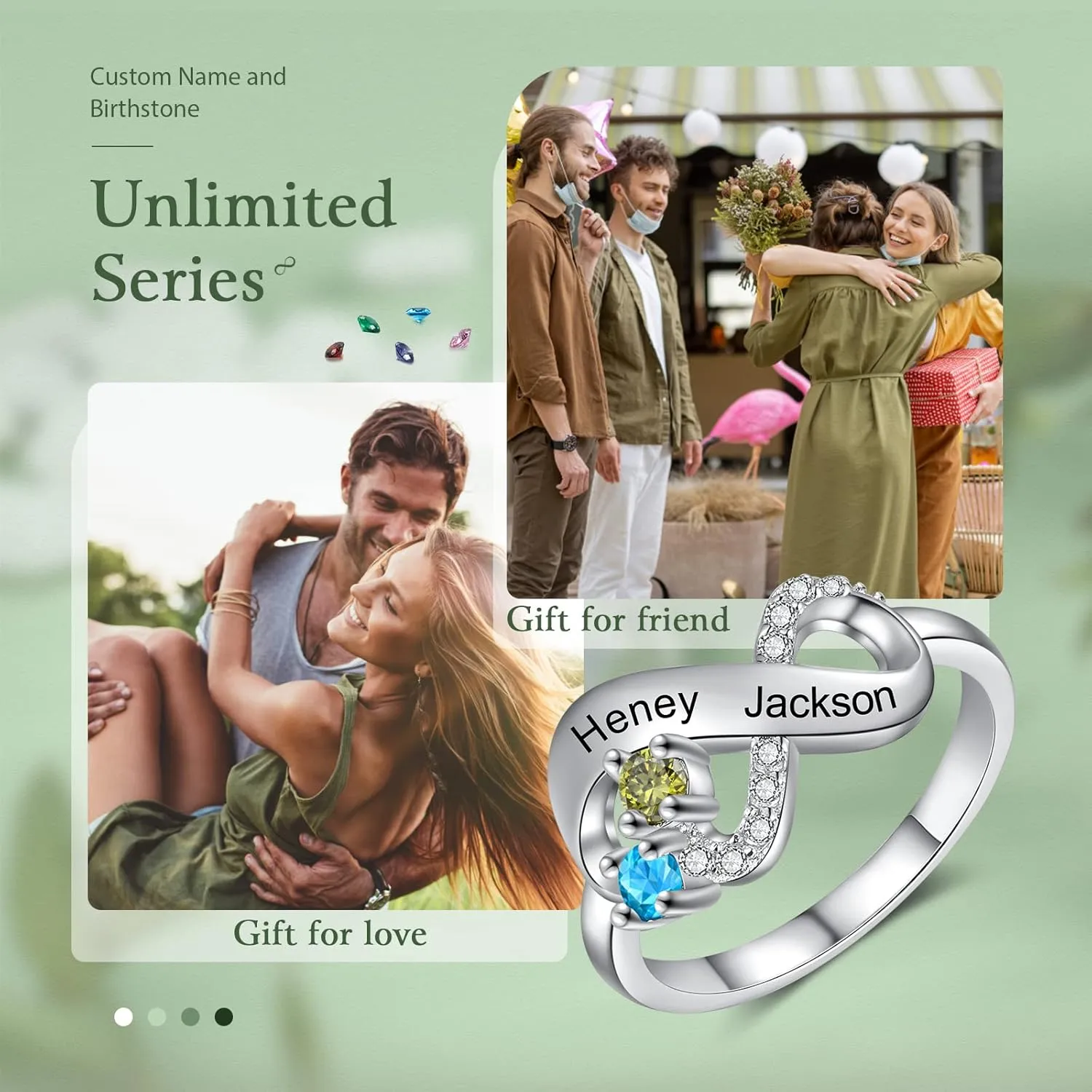 JewelOra Personalized Simulated Birthstones Ring for Women Customized Infinity Wedding Ring Butterfly Engraved Name Engagement Ring for Mother Grandma