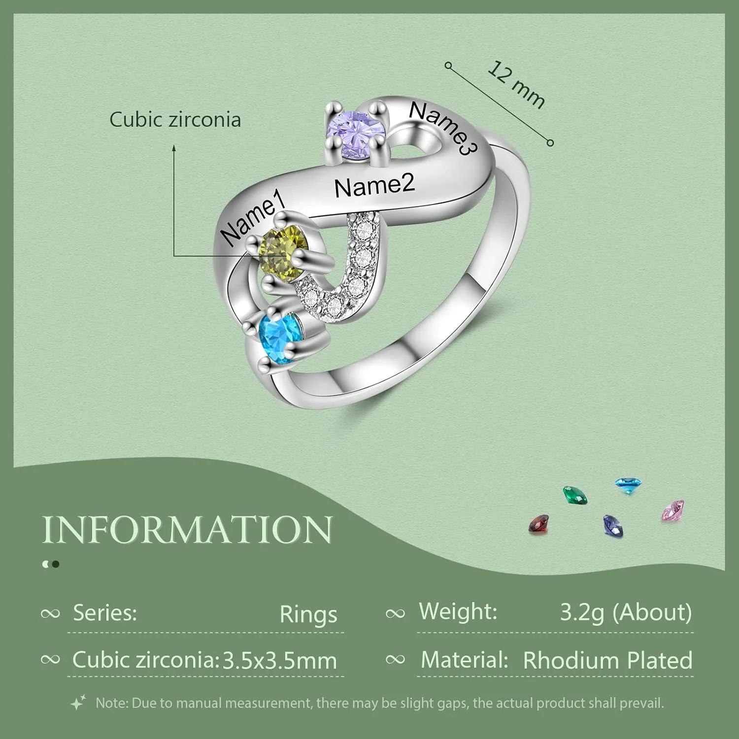 JewelOra Personalized Simulated Birthstones Ring for Women Customized Infinity Wedding Ring Butterfly Engraved Name Engagement Ring for Mother Grandma
