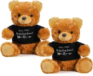 Jexine 2 Pieces Wedding 10 Inch Bear Stuffed Animal Will You Be My Flower Girl Ring Boy Proposal Gifts from Bride Groom with Clothing for Wedding Proposal Anniversary Party (Ring Bearer)