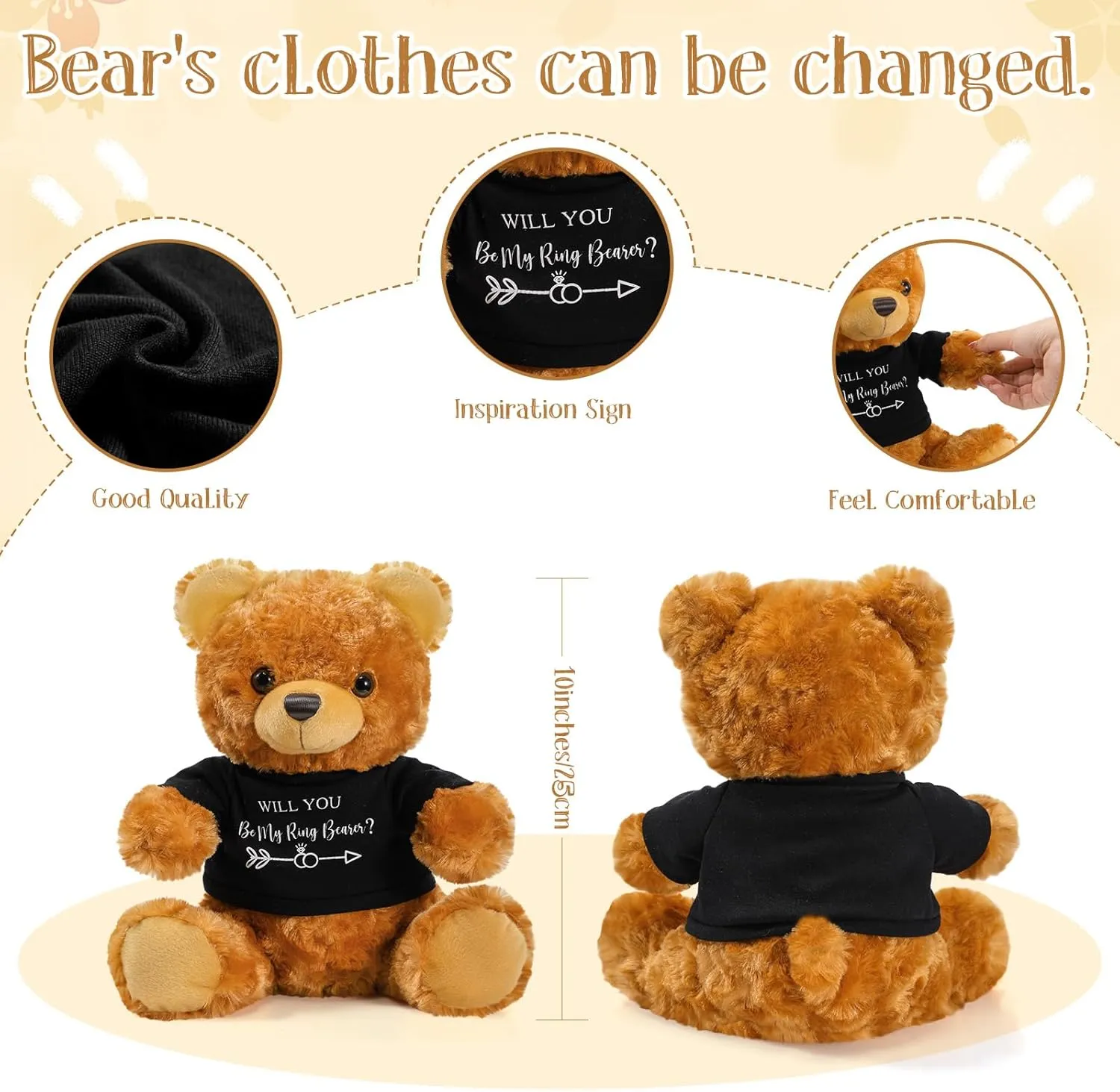 Jexine 2 Pieces Wedding 10 Inch Bear Stuffed Animal Will You Be My Flower Girl Ring Boy Proposal Gifts from Bride Groom with Clothing for Wedding Proposal Anniversary Party (Ring Bearer)